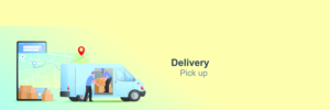 app developers Illustration of two people loading boxes into a delivery van with a smartphone displaying a map and location pin in the background. Text reads "Delivery Pickup." Perfect for promoting store apps or restaurant apps. tiny screen labs